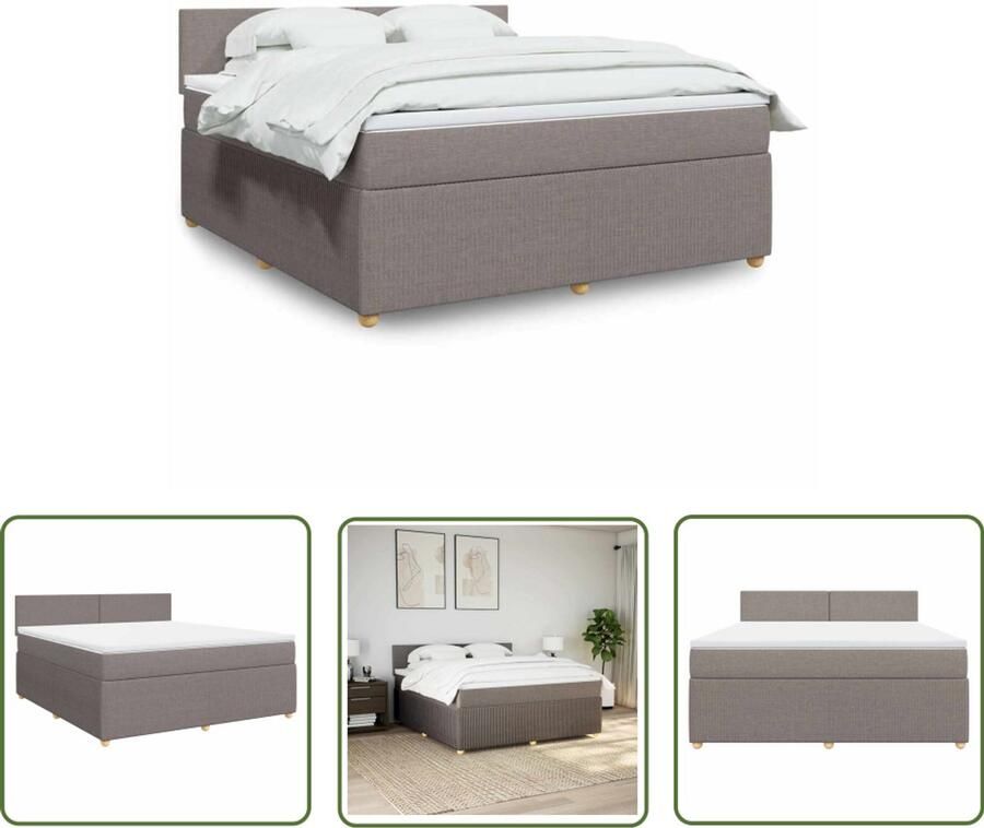 VidaXL Slaapcomfort Boxspring met matras stof taupe 180x200 cm Pocketveringmatras Topmatras Kastenkasten