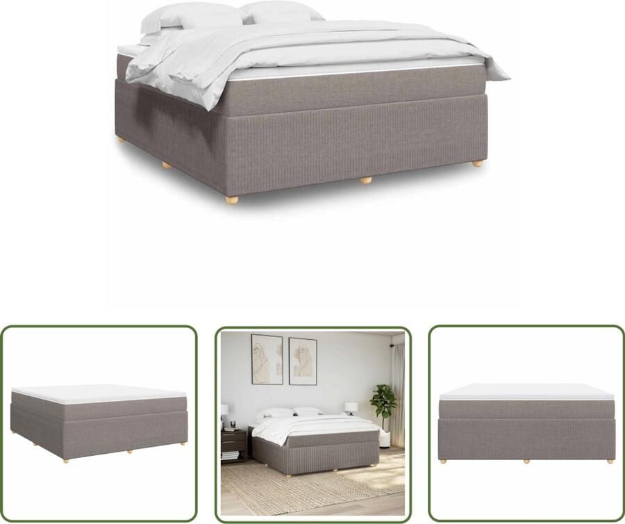 VidaXL Slaapcomfort Boxspring met matras stof taupe 180x200 cm Pocketveringmatras Topmatras Leren Hoofdbord