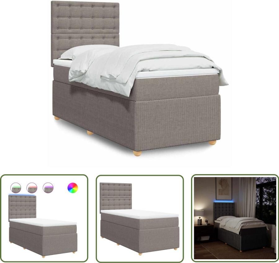 VidaXL Slaapcomfort Boxspring met matras stof taupe 80x200 cm Boxspringbed Matras Led Verlichting