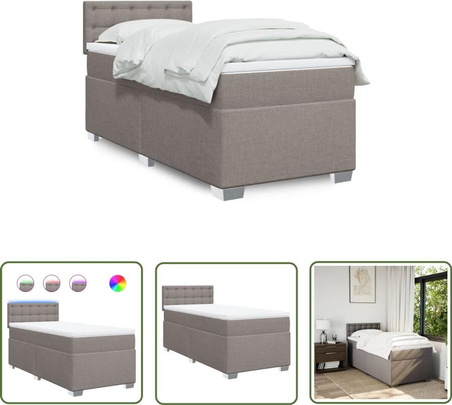 VidaXL Slaapcomfort Boxspring met matras stof taupe 90x200 cm Boxspringbed Matras Led Verlichting