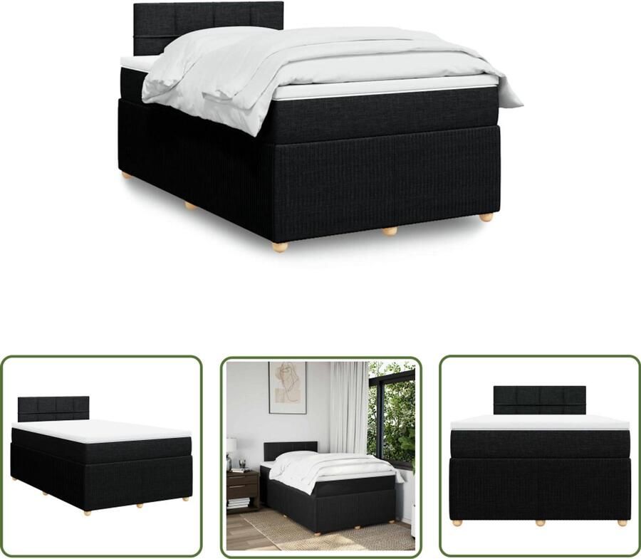 VidaXL Boxspring met matras stof zwart 120x200 cm Boxspring Slaapcomfort Matras Bed Frame Zwarte Boxspring