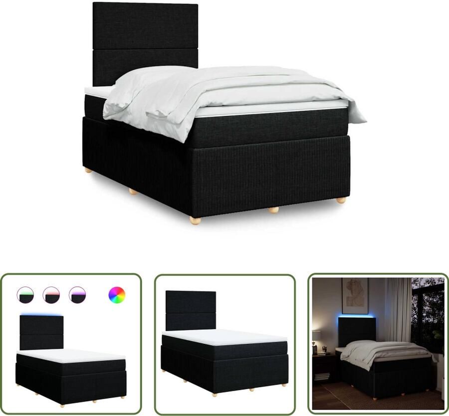 VidaXL Boxspring met matras stof zwart 120x200 cm Boxspring Slaapcomfort Matras Led Verlichting Hoofdbord