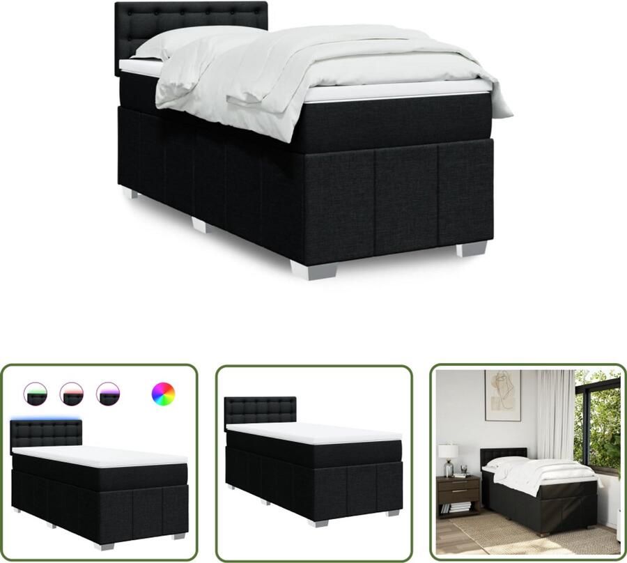 VidaXL Boxspring met matras stof zwart 90x190 cm Boxspring Slaapcomfort Led Verlichting Matras Pocketvering