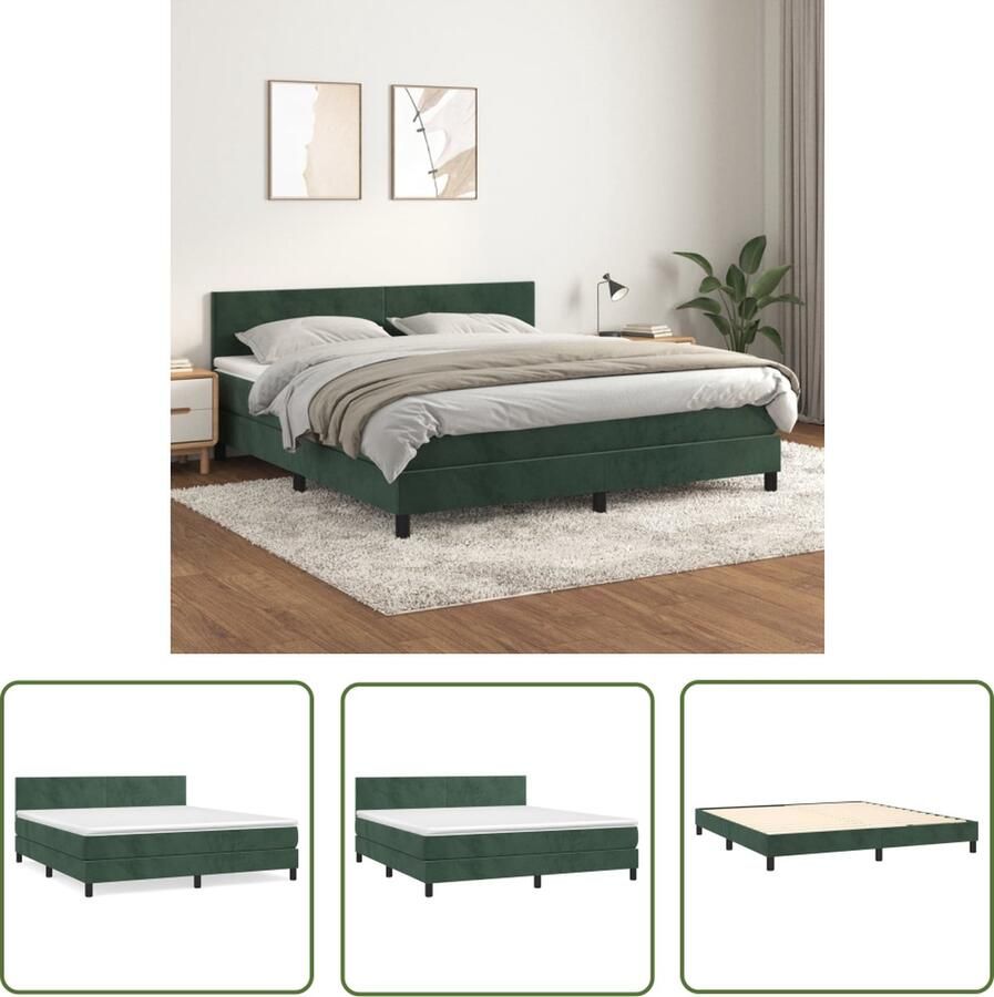The Living Store Boxspring met matras fluweel donkergroen 160x200 cm Boxspringbed Velvet Bed Donkere Groene Bed Tweepersoonsbed King Size Bed