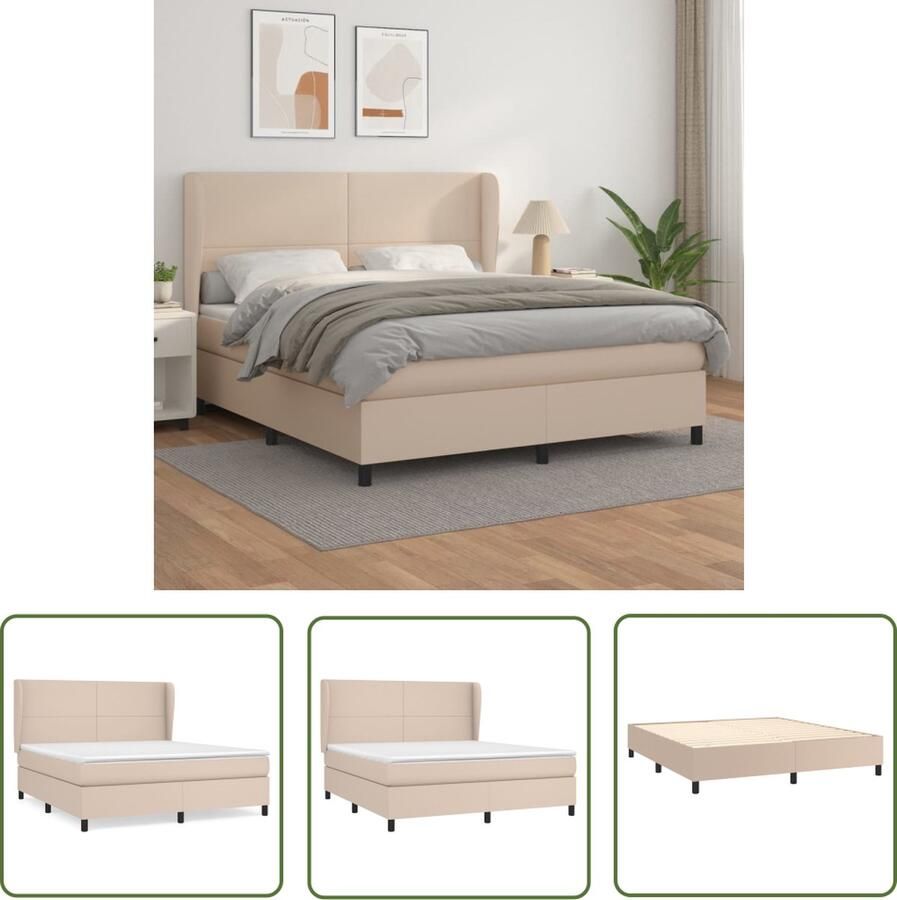 The Living Store Boxspringbed Cappuccino Kunstleer 203x183x118 128 cm Hoogwaardig kunstleer Verstelbaar hoofdbord Pocketvering matras Middelharde ondersteuning Huidvriendelijk topmatras Incl montagehandleiding