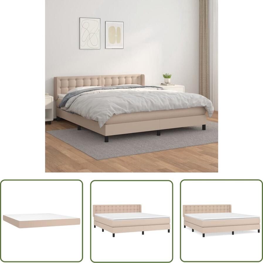 The Living Store Boxspringbed Cappuccino 203x163x78 88 cm Kunstleren bed met verstelbaar hoofdbord Pocketvering matras Middelharde ondersteuning Huidvriendelijk topmatras