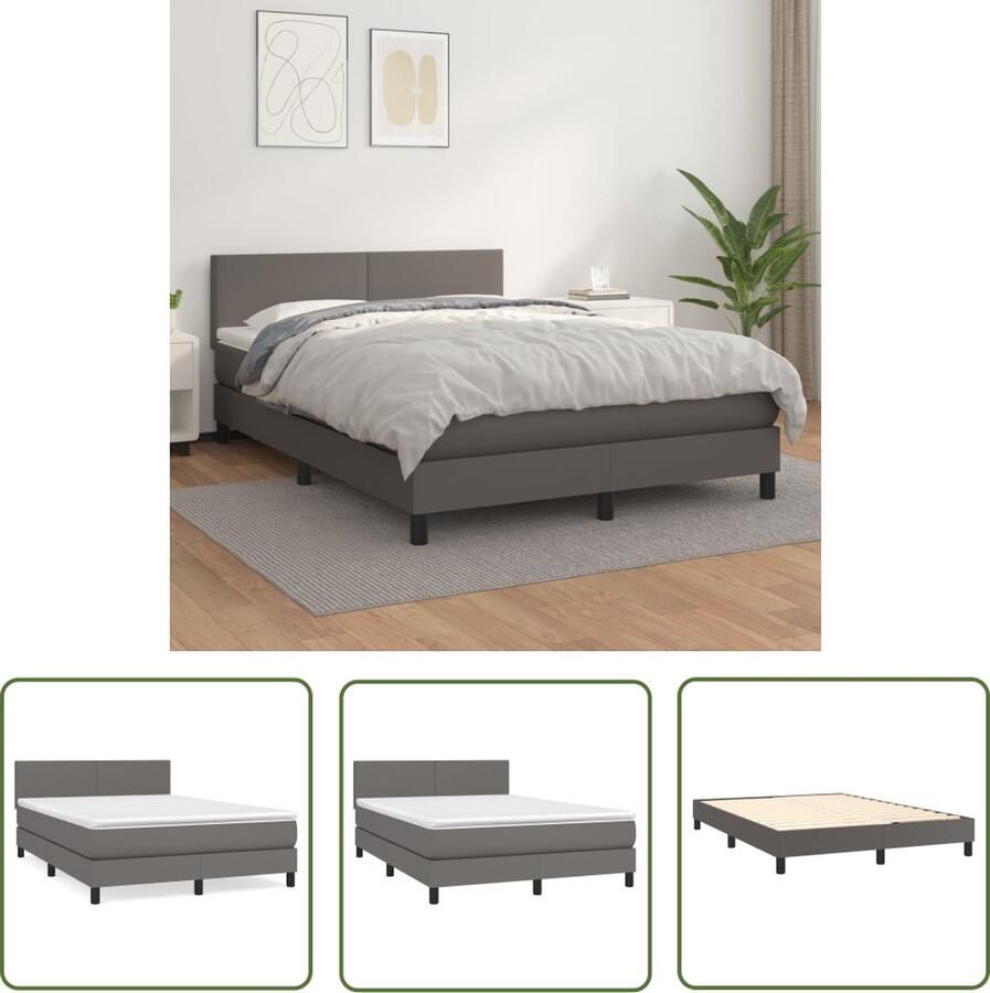The Living Store Boxspringbed Grijs Kunstleren Bedframe 193 x 144 x 78 88 cm Inclusief Pocketvering Matras en Topmatras Verstelbaar Hoofdbord Duurzaam en Comfortabel Boxspringbed Slaapcomfort Boxspring Bed Frame Kunstleder Bed - Foto 2