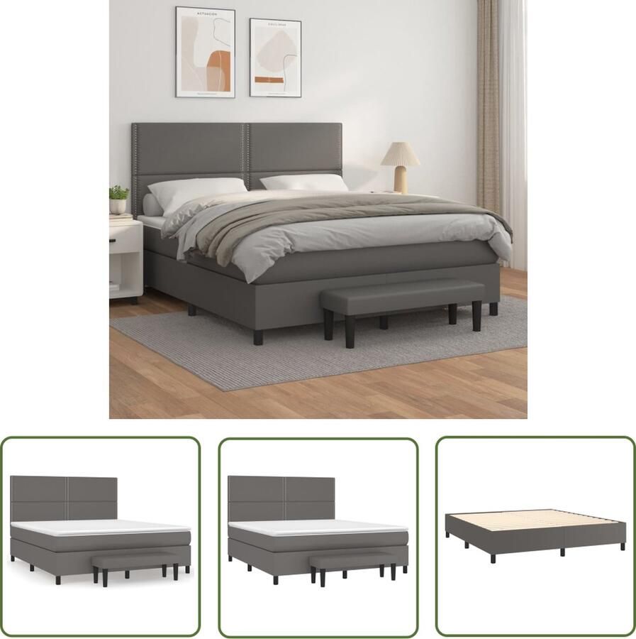 The Living Store Boxspring met matras kunstleer grijs 180x200 cm Boxspringbed Slaapcomfort Boxspring King Size Bed Tweepersoonsbed