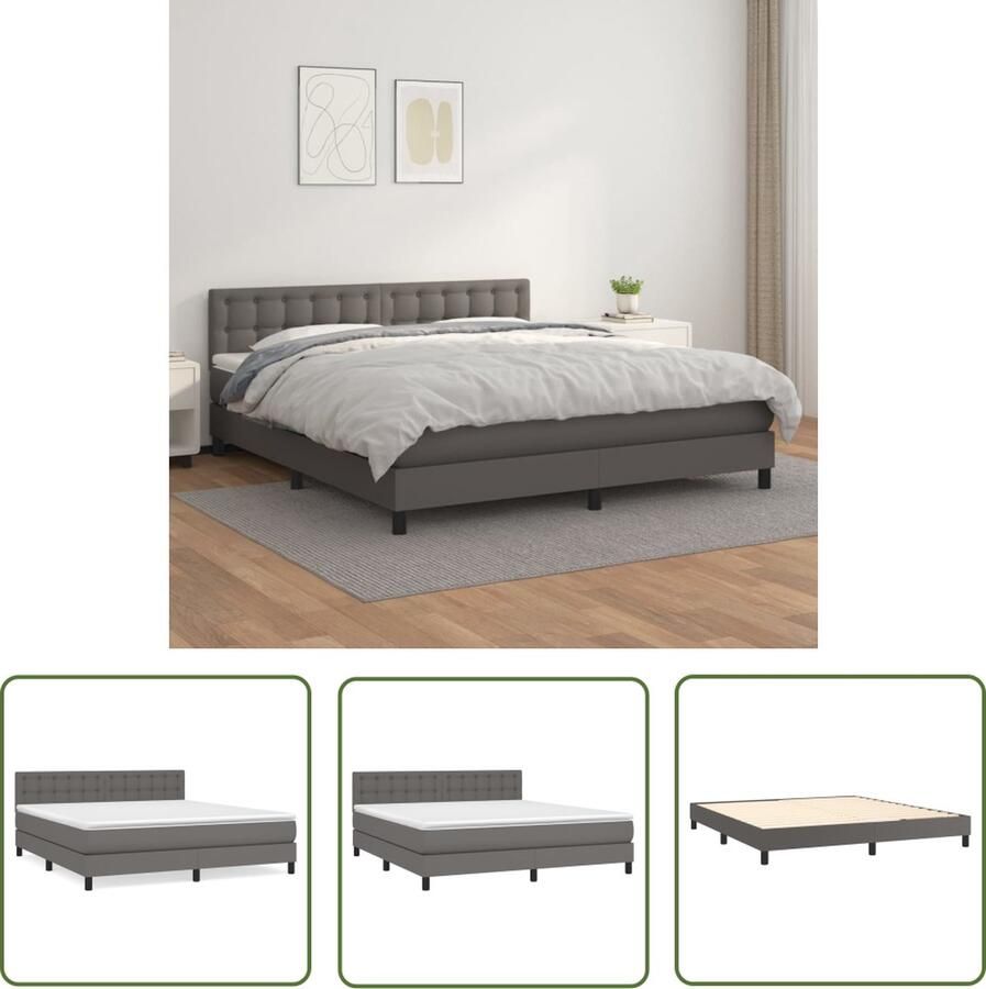 The Living Store Boxspringbed grijs kunstleer 203 x 160 x 78 88 cm verstelbaar hoofdbord pocketvering matras middelharde ondersteuning huidvriendelijk topmatras inclusief montagehandleiding