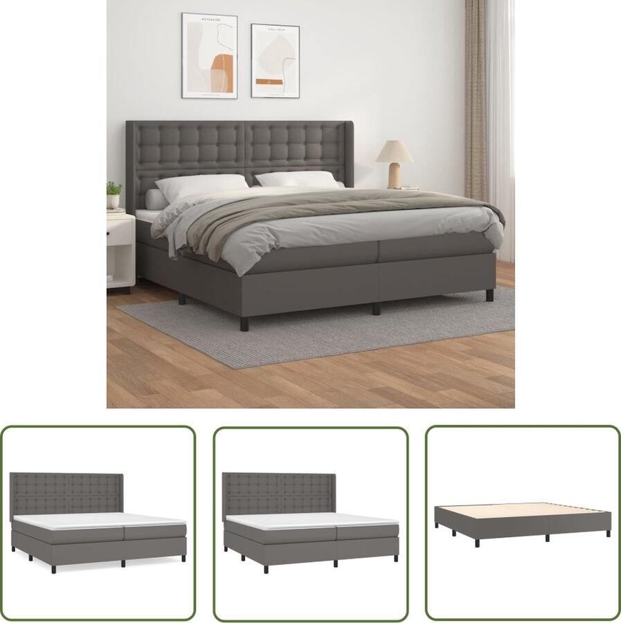 The Living Store Boxspringbed Grijs Kunstleer 203 x 203 x 118 128 cm Verstelbaar hoofdbord Pocketvering matras Middelharde ondersteuning Huidvriendelijk topmatras Boxspringbed Slaapcomfort Boxspring Tweepersoonsbed Lederlook
