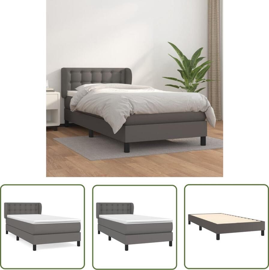 The Living Store Boxspring met matras kunstleer grijs 90x190 cm Boxspring Boxsprings Bed Slaapmeubel Boxspringbed Boxspring Bed Tweepersoonsbed Bed Met Matras Bedframe Ledikant Bed Met Hoofdbord
