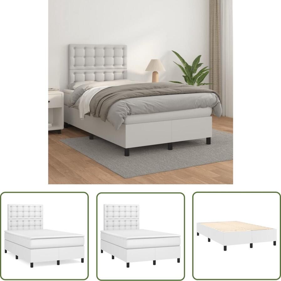 The Living Store Boxspringbed Wit 203x120x118 128 cm Duurzaam kunstleer Verstelbaar hoofdbord Pocketvering matras Middelharde ondersteuning Huidvriendelijk topmatras Inclusief montagehandleiding