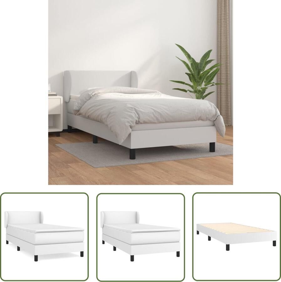 The Living Store Boxspringbed Comfortabele ondersteuning Duurzaam kunstleer Pocketvering matras Middelharde ondersteuning Huidvriendelijk topmatras Wit 203x83x78 88cm