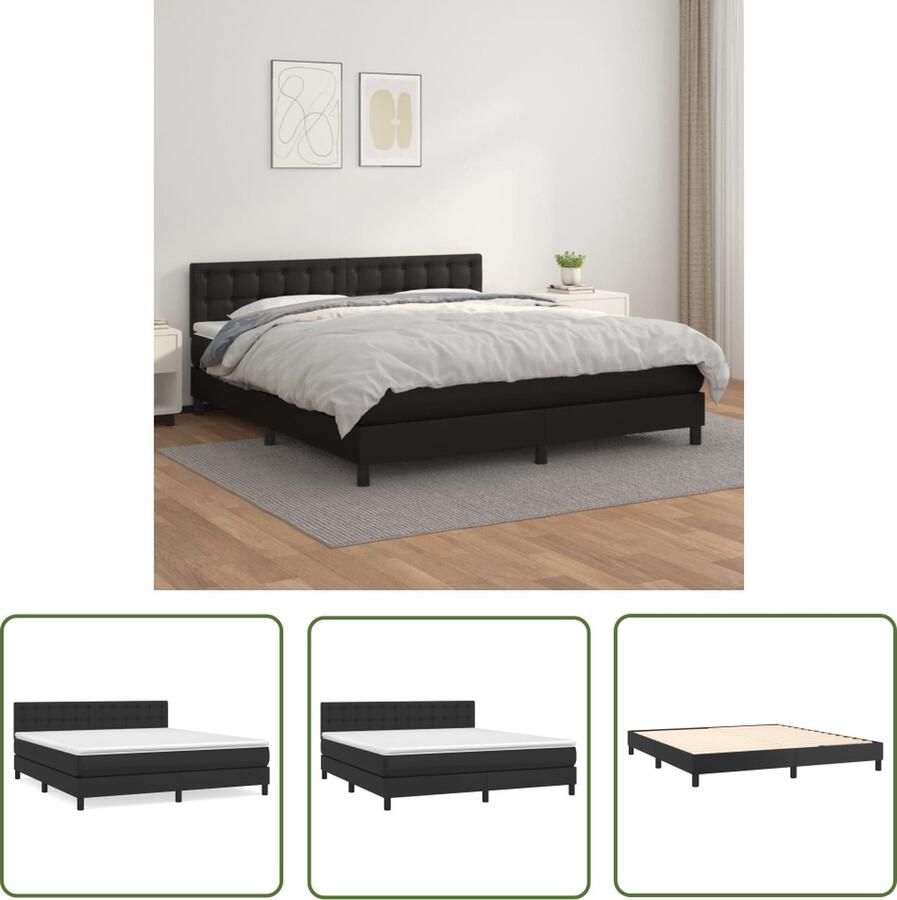The Living Store Boxspringbed Zwarte kunstleren bedframe Pocketvering matras Huidvriendelijk topmatras 160x200 cm Boxspringbed Slaapcomfort Boxspring Tweepersoonsbed Zware Boxspring
