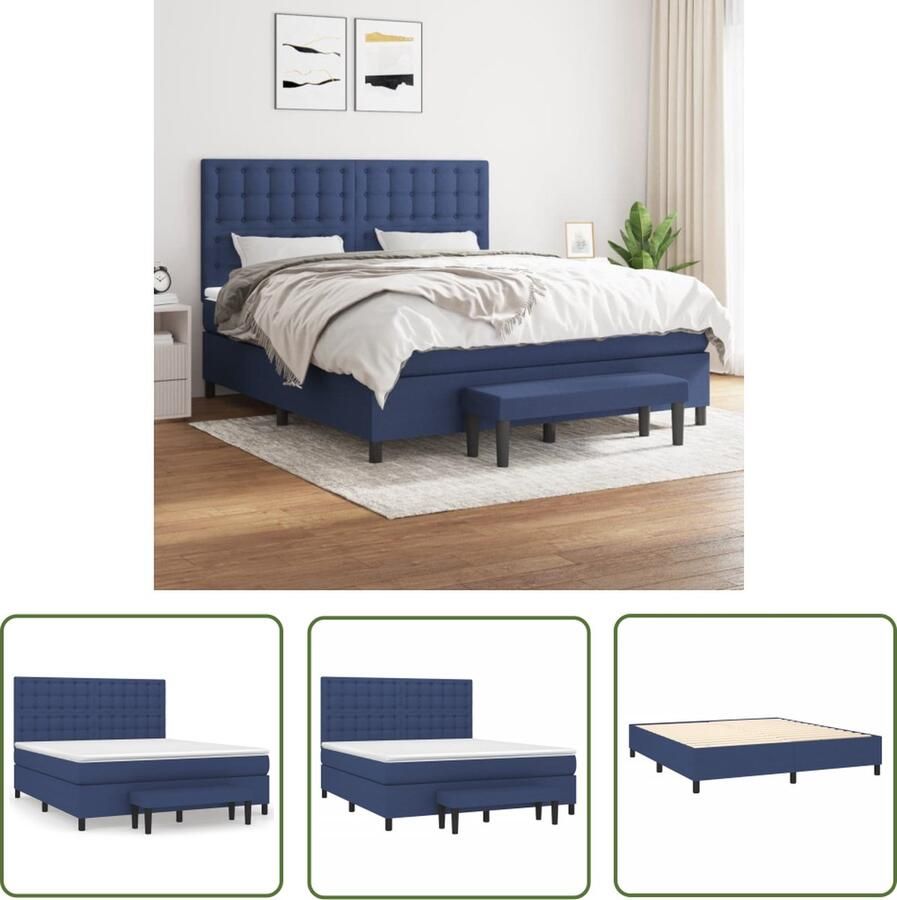 The Living Store Boxspring met matras stof blauw 160x200 cm Boxspringbed Slaapcomfort Boxspring Tweepersoonsbed King Size Bed