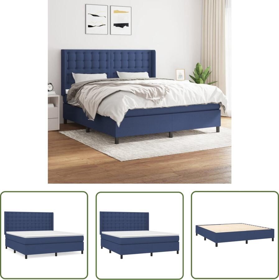 The Living Store Boxspringbed Comfort Bed 203 x 183 x 118 128 cm Blauw Stof (100% polyester) Pocketvering matras Middelharde ondersteuning Huidvriendelijk topmatras Inclusief montagehandleiding