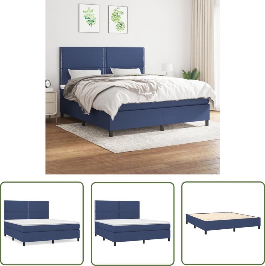The Living Store Boxspringbed Pocketvering Blauw 180x200 cm Verstelbaar hoofdbord Boxspringbed Slaapcomfort Pocketvering Verstelbare Hoofdbord Blauwe Beddengoed