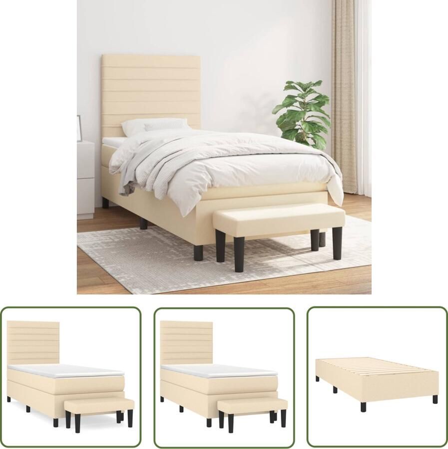 The Living Store Boxspring met matras stof crèmekleurig 100x200 cm Boxspringbed Slaapcomfort Boxspring Tweepersoonsbed Cremekleurig