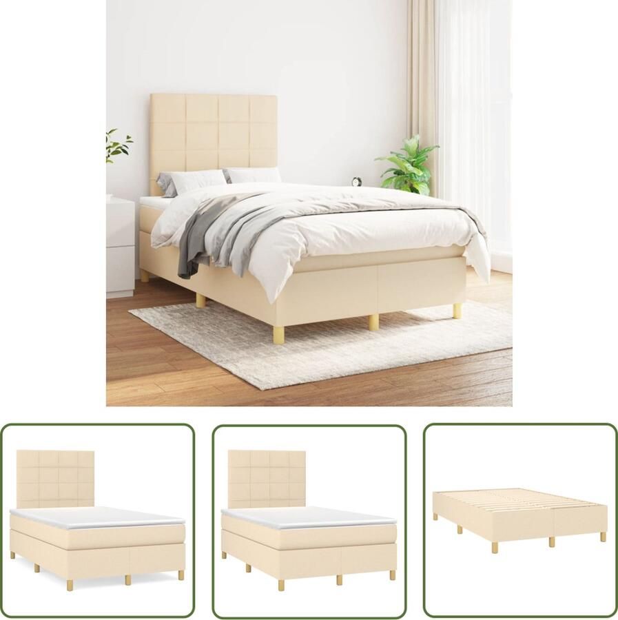 The Living Store Boxspringbed Crème 203x120x118 128 cm Pocketvering matras 120x200x20 cm Huidvriendelijk topmatras 120x200x5 cm Boxspringbed Slaapcomfort Boxspring Frame Tweepersoonsbed Cremekleurig