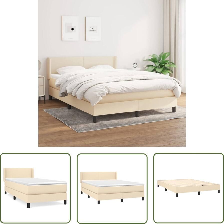 The Living Store Boxspringbed Slaapset 193x147x88 cm Crème Pocketvering matras Middelharde ondersteuning Boxspringbed Slaapcomfort Boxspring Creme Kleur Tweepersoonsbed
