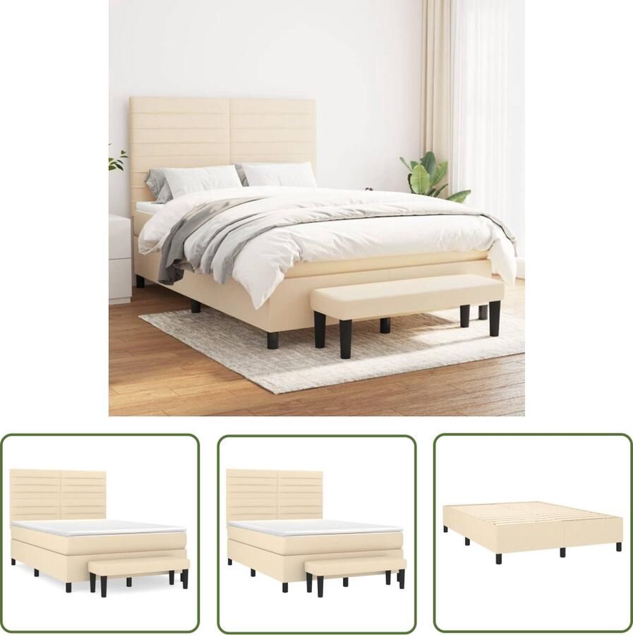 The Living Store Boxspring met matras stof crèmekleurig 140x190 cm Boxspringbed Slaapcomfort Creme Kleur Boxspring Tweepersoonsbed