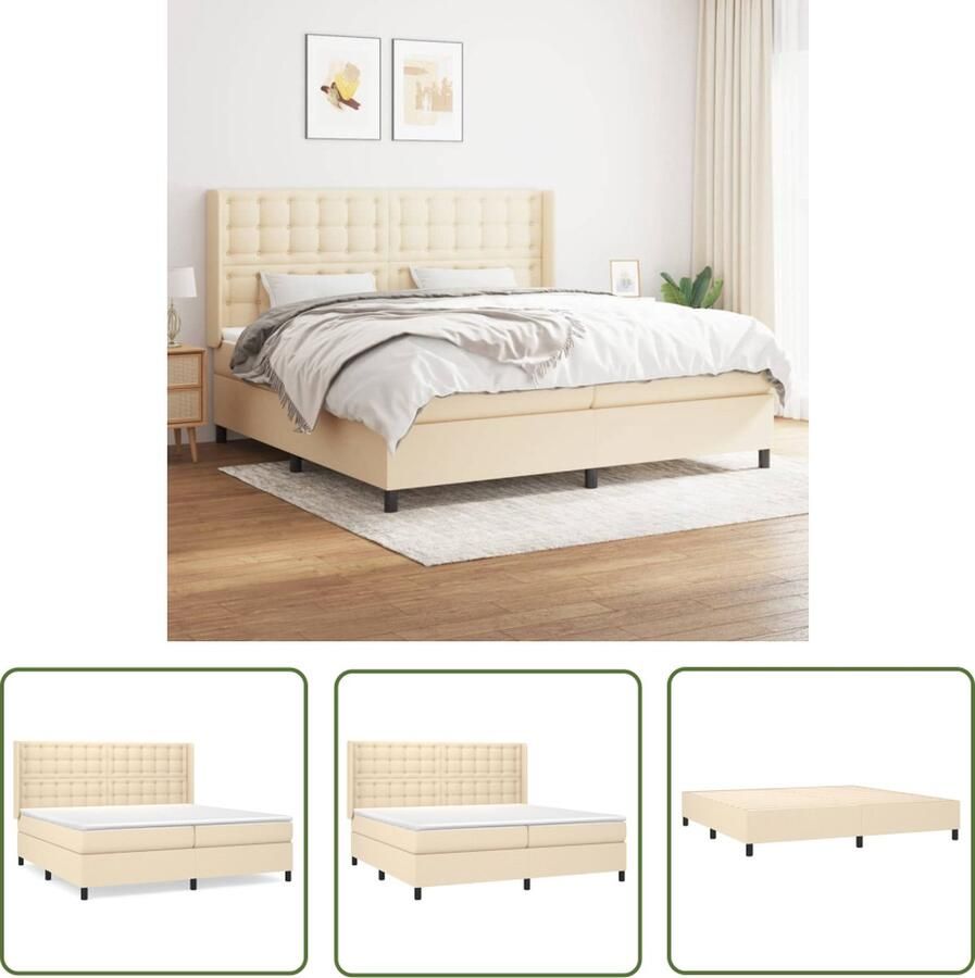 The Living Store Boxspringbed Galaxy Crème 203 x 203 x 118 128 cm Duurzaam materiaal Verstelbaar hoofdbord Pocketvering matras Middelharde ondersteuning Huidvriendelijk topmatras Inclusief montagehandleiding