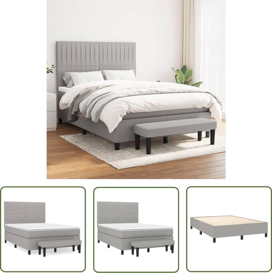The Living Store Boxspringbed lichtgrijs 193 x 144 x 118 128 cm pocketvering matras middelharde ondersteuning huidvriendelijk topmatras multifunctioneel bankje Boxspringbed Slaapcomfort Pocketed Veren Middenhard Grijs Bed