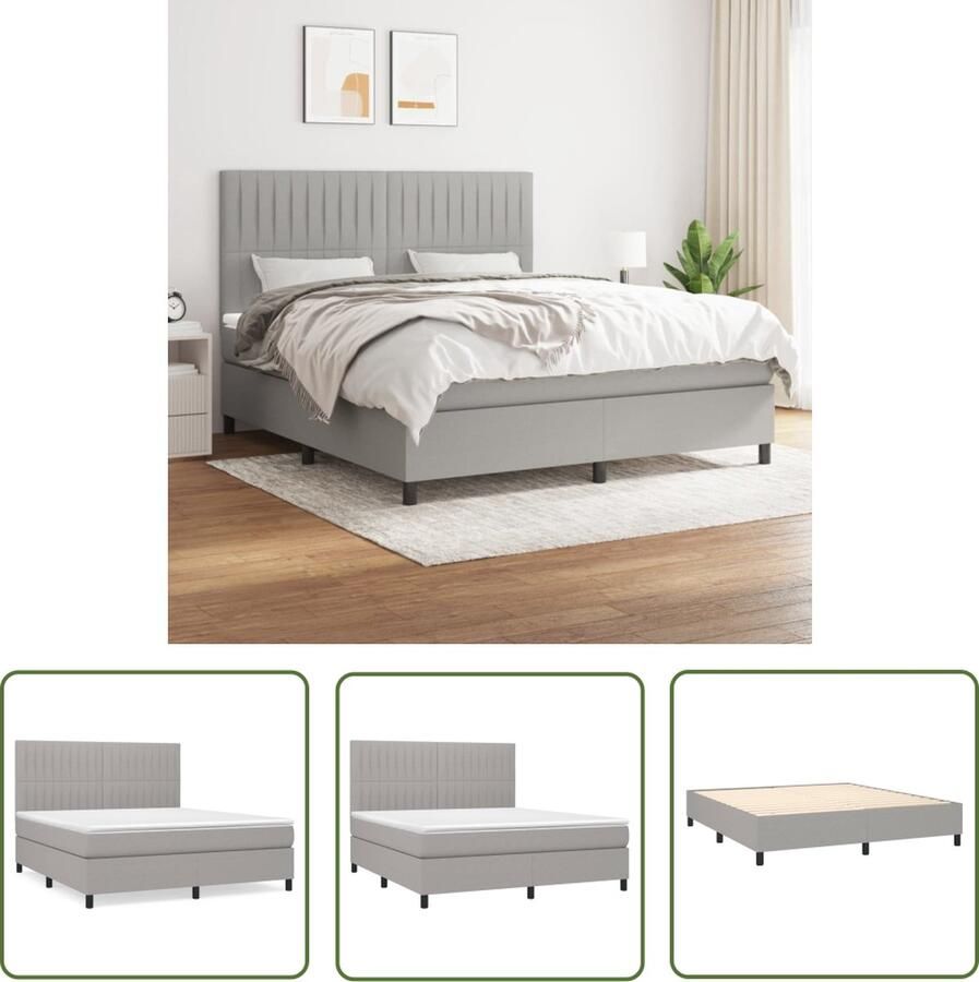 The Living Store Boxspringbed Comfort Bed 160 x 200 x 128 cm Lichtgrijs stof Boxspringbed Slaapcomfort Boxspring Tweepersoonsbed Grijs Bed