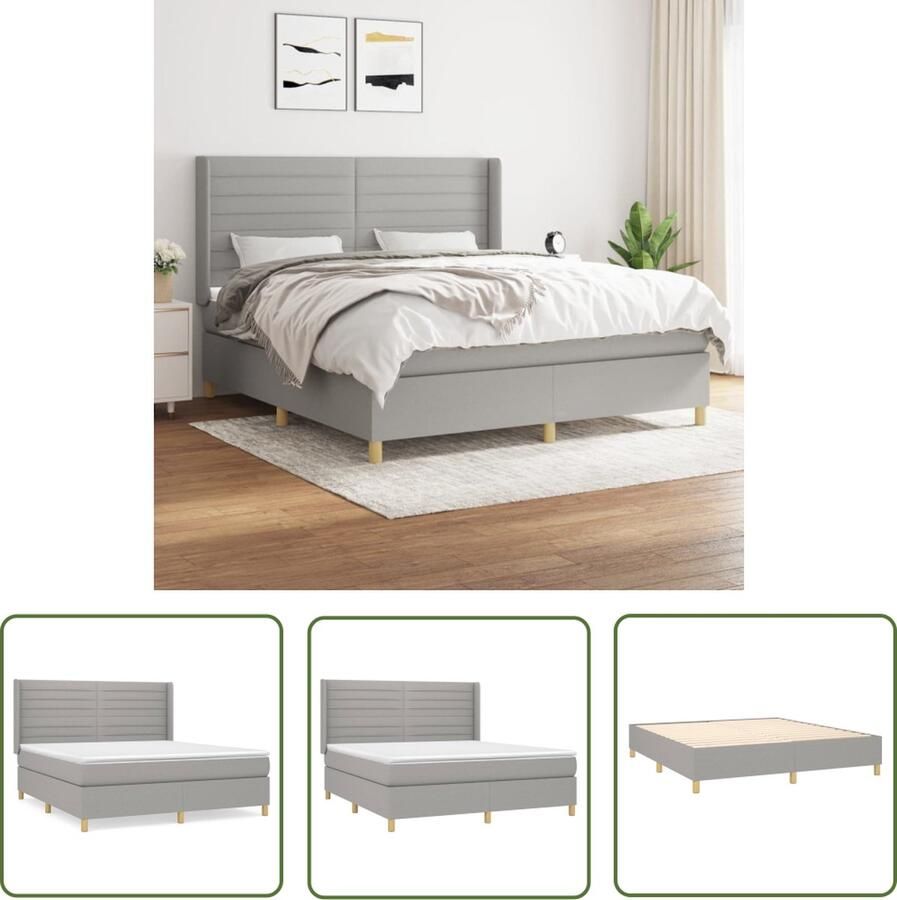 The Living Store Boxspringbed s Bedden 203x163x118 128cm Lichtgrijs Stof Pocketvering Boxspringbed Slaapcomfort Pocketvering Stof Grijs