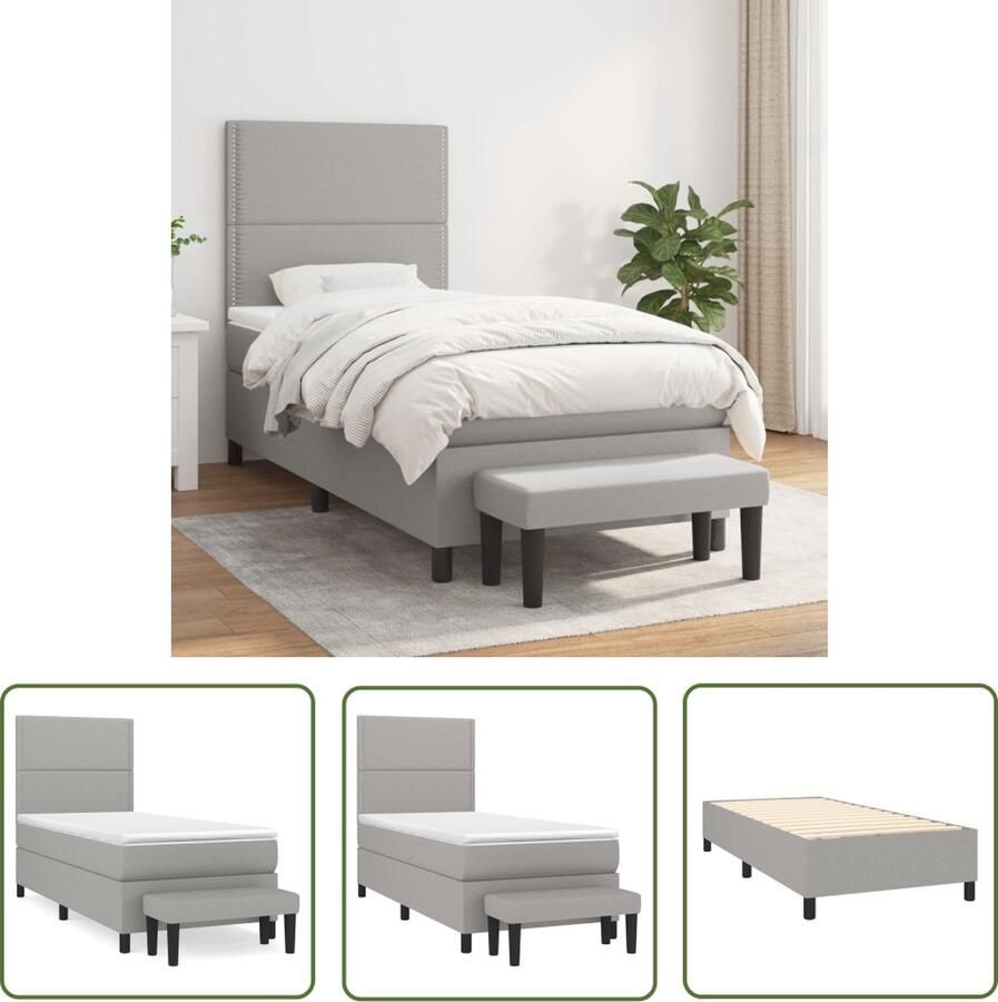 The Living Store Boxspringbed lichtgrijs 203 x 83 x 118 128 cm inclusief pocketvering matras en topmatras Boxspringbed Slaapcomfort Boxspring Frame Pocketed Spring Mattress Bedroom Furniture