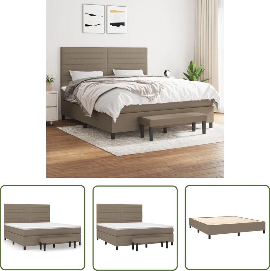 The Living Store Boxspringbed Pocketvering Matras Middelharde Ondersteuning Huidvriendelijk Topmatras Multifunctioneel Bankje Kleur- Taupe Afmetingen- 203 x 180 x 118 128 cm