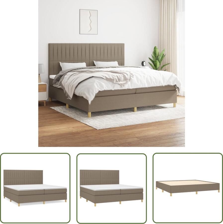 The Living Store Boxspringbed Comfort Pocketvering Matras Verstelbaar Hoofdbord Duurzaam Materiaal Middelharde Ondersteuning Huidvriendelijk Topmatras Taupe 203x200x118 128 cm