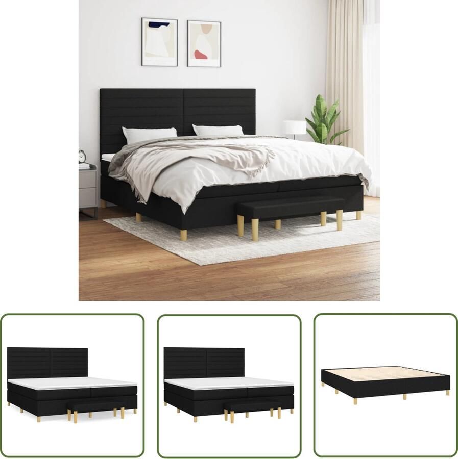The Living Store Boxspringbed Pocketvering Middelhard 203 x 200 x 118 128 cm Zwart Boxspringbed Slaapcomfort Boxspring Tweepersoonsbed Zware Materialen