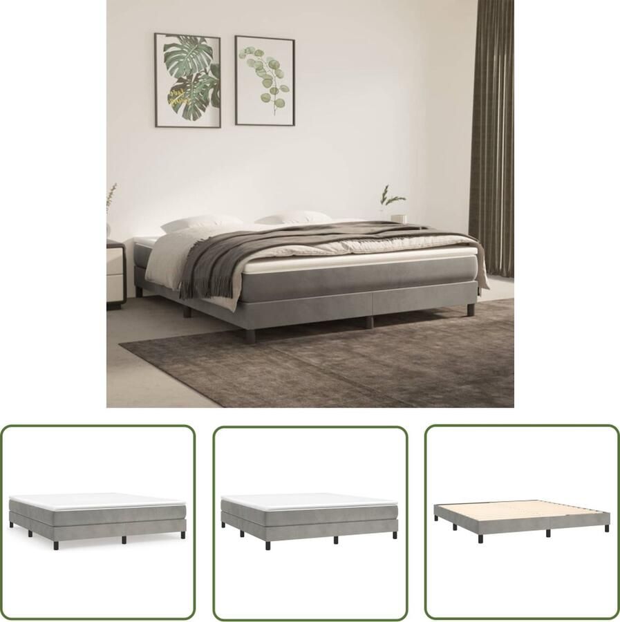 The Living Store Boxspringframe Lichtgrijs 203 x 160 x 25 cm Fluweel Stevige poten Boxspringframe Slaapcomfort Fluweel Bed Grijs Bed Tweepersoons Bed