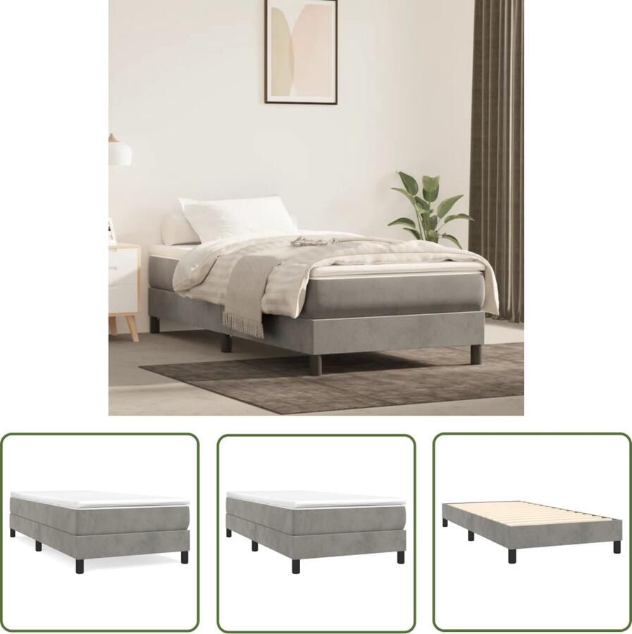 The Living Store Boxspringframe Lichtgrijs 203 x 80 x 25 cm Zacht fluweel Boxspringframe Slaapcomfort Fluweel Bed Grijs Bed Tweepersoons Bed