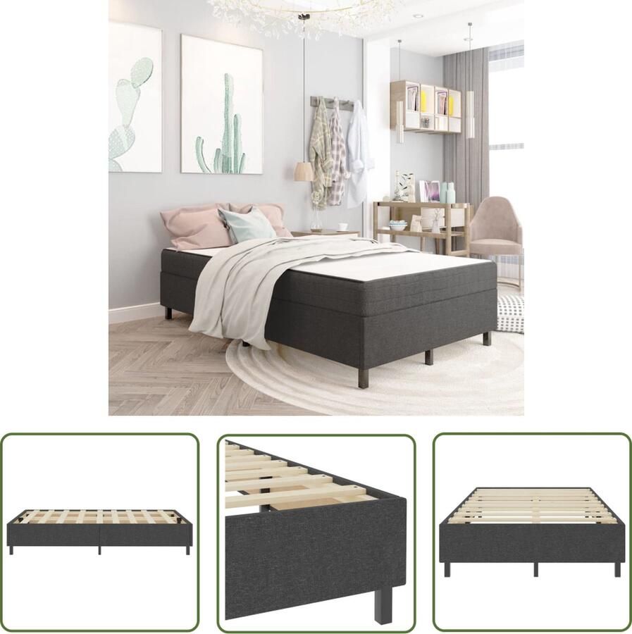 The Living Store Boxspringframe stof grijs 120x200 cm Boxspringframe Boxspringframes Boxspring Boxsprings Bedframe Bedframes Bed Bedden Tweepersoonsbed Tweepersoonsbedden Slaapkamermeubilair - Foto 2