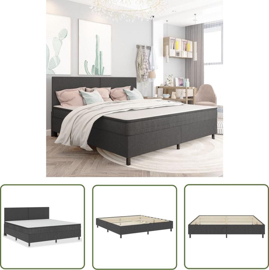 The Living Store Boxspringframe stof grijs 200x200 cm Boxspringframe Boxspringframes Boxspring Boxsprings Bedframe Bedframes Bed Bedden Tweepersoonsbed Tweepersoonsbedden Slaapkamermeubilair