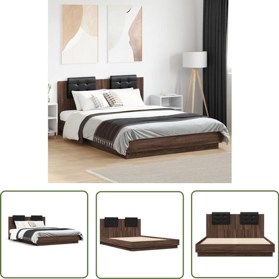 VidaXL Slaapcomfort Bruin Houten Bed Bedframe met hoofdeinde bewerkt hout bruineikenkleur 120x200 cm Tweepersoonsbed Boxspring Frame King Size Bed