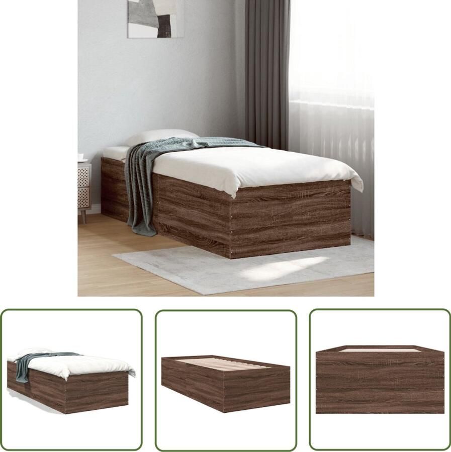 VidaXL Slaapcomfort Bruin Houten Bed Frame Bedframe bewerkt hout bruin eikenkleur 75x190 cm Bed Frame 75x190 Modern Bed Frame Hout Bed Frame