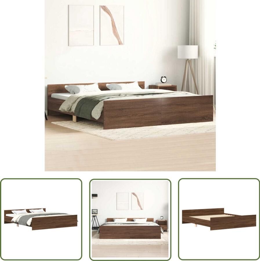 The Living Store Bedframe Bruineiken 203 x 203 x 50 cm Duurzaam bewerkt hout Functioneel hoofd- en voeteneinde Stevige lattenbodem Montage vereist Bruin Houten Bed Frame Slaapcomfort Bedframe 200x200 Boxspring Bed King Size Bed