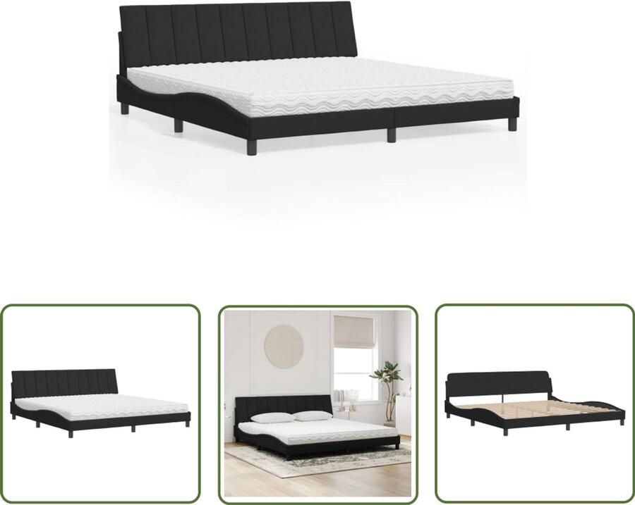 VidaXL Slaapcomfort Comfortabel Bed met matras Hanko fluweel zwart 200x200 cm Boxspring Alternatief Tweepersoonsbed Groot Bed