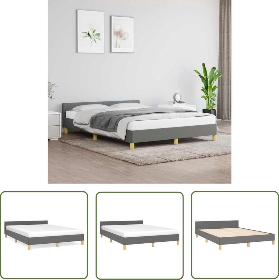 The Living Store Bedframe met hoofdeinde stof donkergrijs 140x190 cm Bedframe Met Hoofdeinde Bedframes Met Hoofdeindes Bed Slaapmeubel Ledikant Bedbodem Tweepersoonsbed Bedden Slaapmeubels Slaapmeubelen Slaapmeubilair