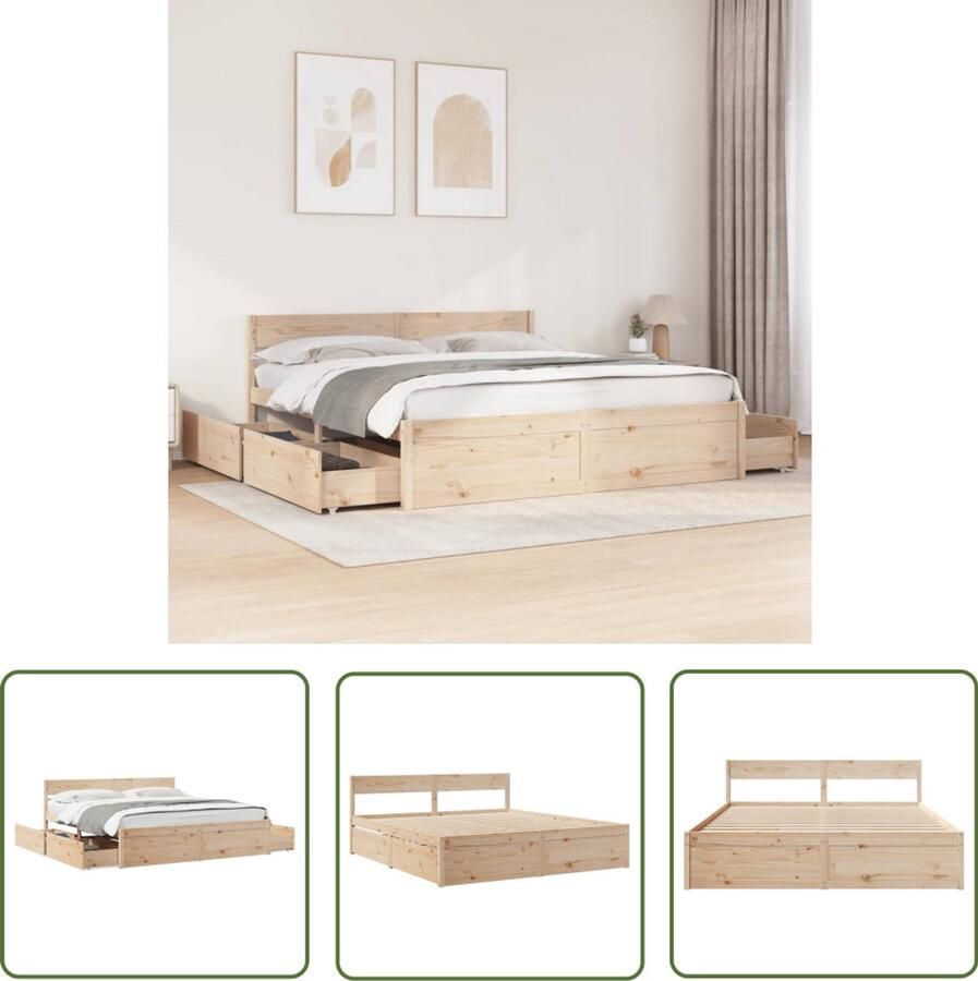 VidaXL Slaapcomfort Massief Grenenhout Bedframe zonder matras massief grenenhout 200x200 cm Bed Met Lade King Size Bed Groot Bed