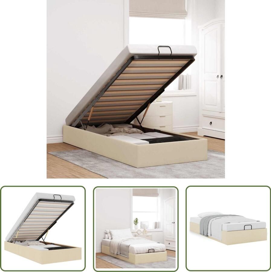 The Living Store Bedframe zonder matras 100x200 cm stof crèmekleurig Voetbankje Slaapcomfort Opbergruimte Tweepersoonsbed Stoffen Bed