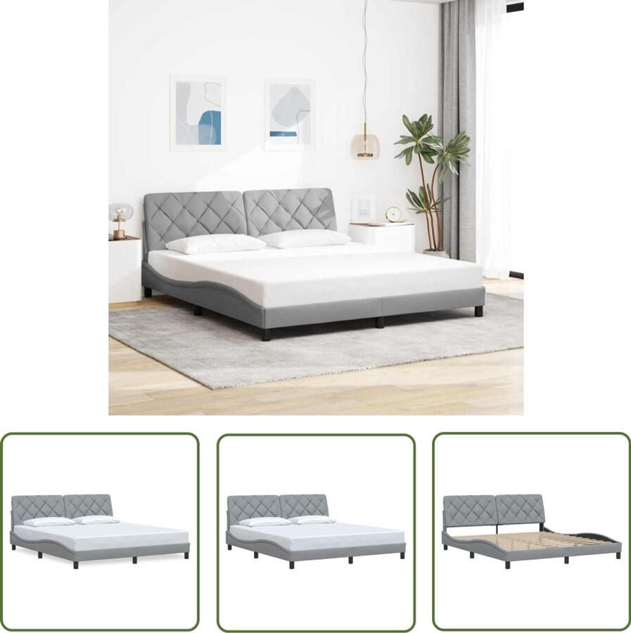 VidaXL Slaapkamer Bedframe zonder matras stof lichtgrijs 180x200 cm Boxspring Tweepersoonsbed Designbed