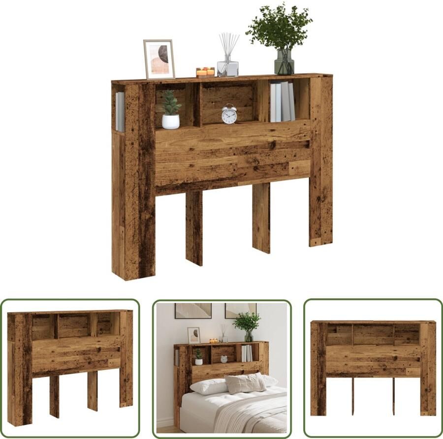 The Living Store Hoofdbordkast 140x18 5x102 5 cm bewerkt hout oud houtkleurig Hoofdbordkast Slaapkamer Houten Hoofdbord Opbergruimte Vintage