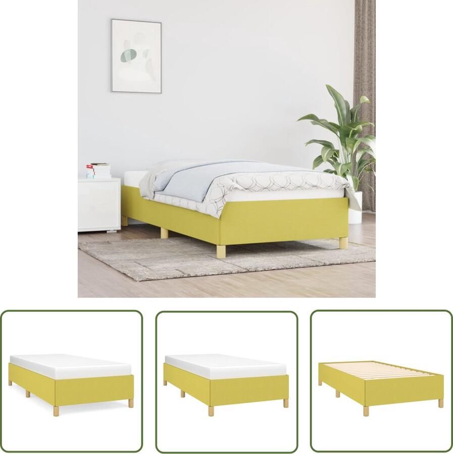 The Living Store Bedframe stof groen 80x200 cm Bedframe Bedframes Slaapmeubel Bedbodem Ledikant Eenpersoonsbed Slaapmeubels Slaapmeubelen Slaapmeubilair Bedbodems Ledikanten