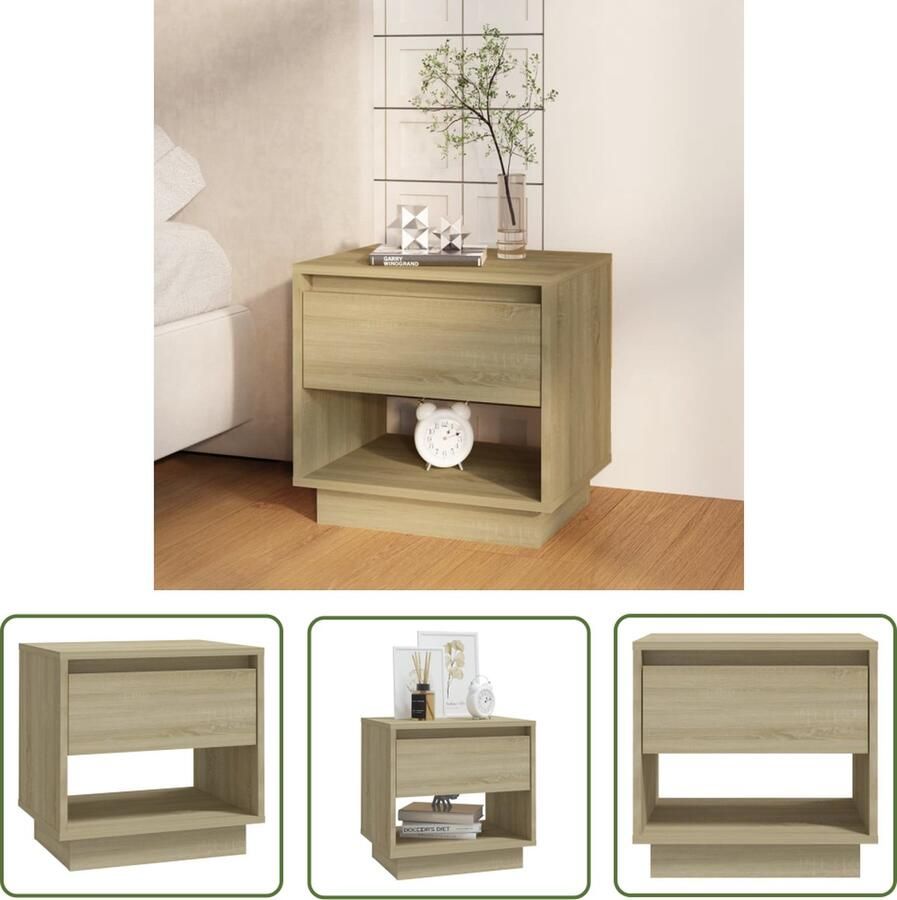 The Living Store Nachtkastje 45x34x44 cm bewerkt hout sonoma eikenkleurig Nachtkastje Slaapkamer Meubilair Houten Nachtkastje Sonoma Eiken Bijzettafel - Foto 2