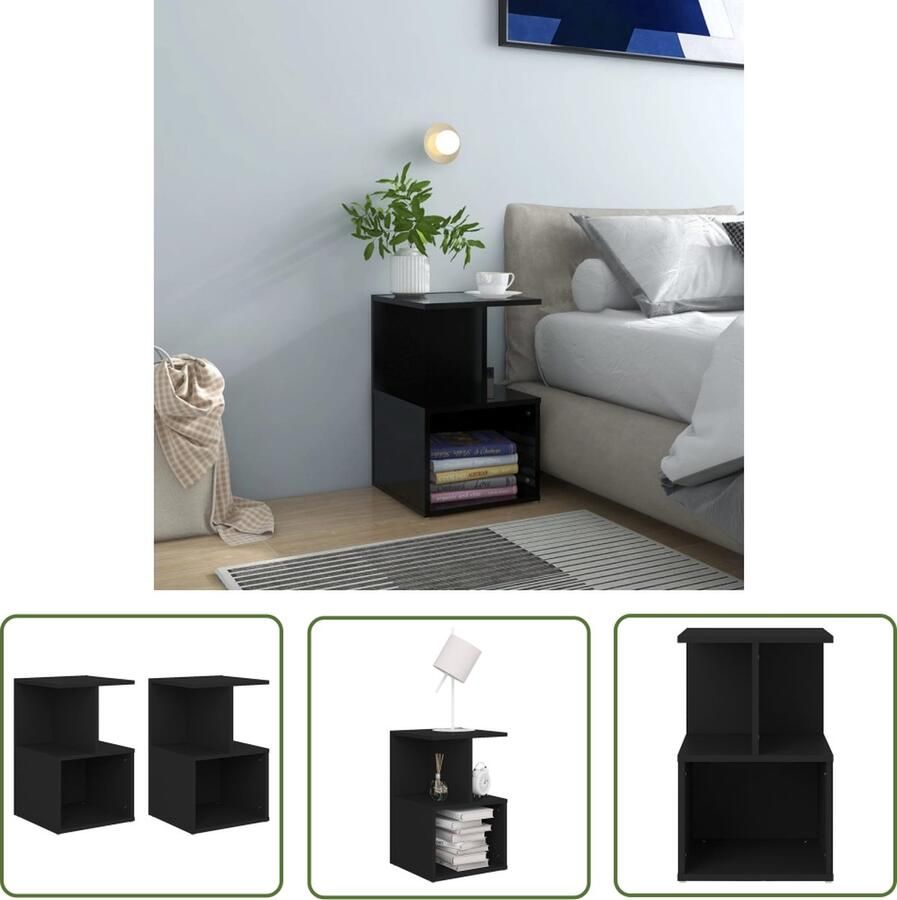 The Living Store Nachtkastjes Elegant Meubel 35x35x55cm Zwart Spaanplaat Nachtkastjes Slaapkamer Meubilair Houten Nachtkastjes Zwarte Nachtkastjes Compact Nachtkastje - Foto 2