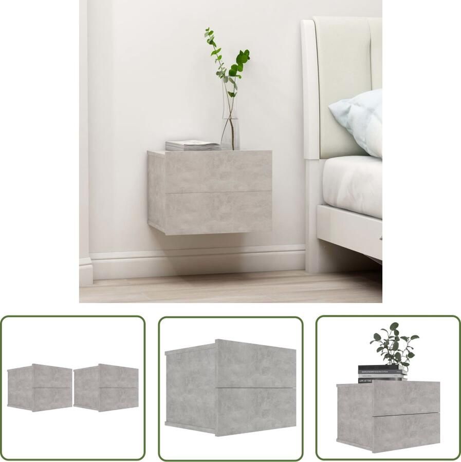 The Living Store Nachtkastjes Betongrijs Spaanplaat 40 x 30 x 30 cm Met 2 lades Nachtkastjes Slaapkamer Meubilair Houten Nachtkastjes Betonnen Nachtkastjes Grijze Nachtkastjes - Foto 2